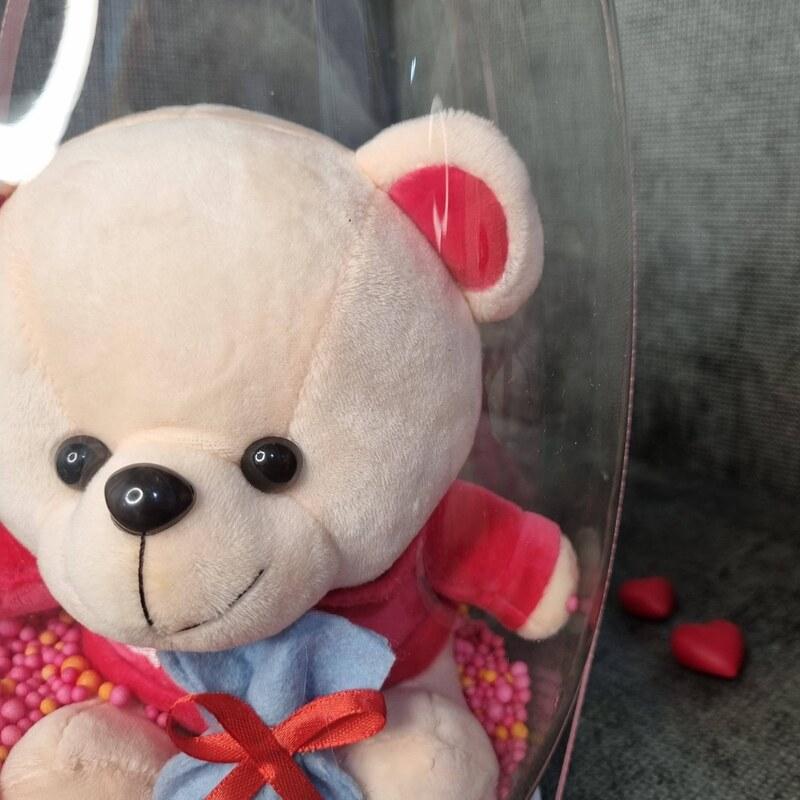 خرید عروسک خرس در باکس شیشه ای 30 سانتی 