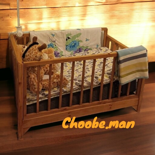 تخت خواب کودک نرده ای تمام چوب 70-130