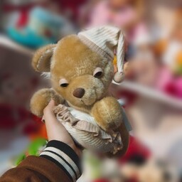 عروسک خرس خوابالو رنگ قهوه ای - کرمی سایز متوسط 