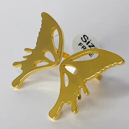 انگشتر استیل طلایی رنگ ثابت فری سایز طرح پروانه کد 009