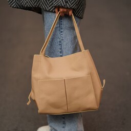 کیف زنانه شل دو جیب رنگ نسکافه ای (ارسال رایگان)