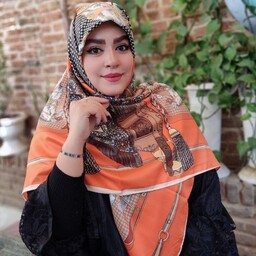تخفیف روز مادر روسری ابریشم توییل دور دست دوز قواره 140 رنگ نارنجی(ارسال رایگان)