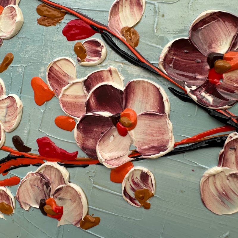 تابلو نقاشی برجسته گل درخت شکوفه بهار بوم قاب عکس دکوری اکرلیک 