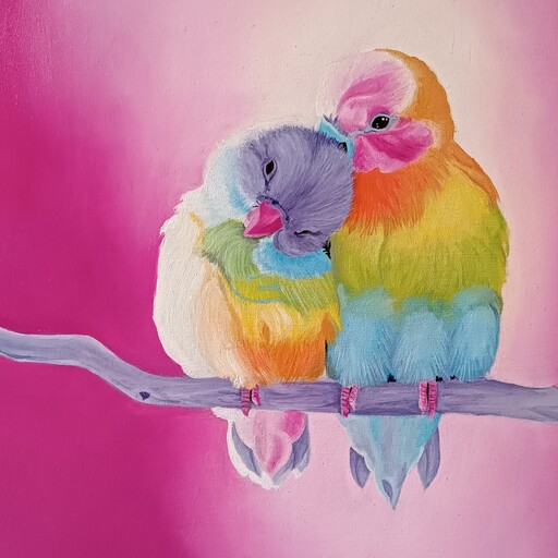 تابلو دو مرغ عشق در سایز 30 در 40 رنگ روغن  بسیار زیبا و رمانتیک ارسال رایگان