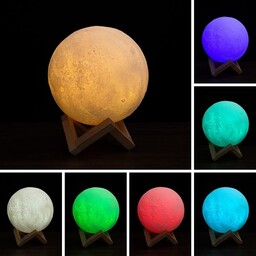 آباژور کره ماه  7 رنگ ، قطر 15 سانتی ،با قابلیت انتخاب رنگ دلخواه با هر بار ضربه زدن بر روی کره، پایه چوبی