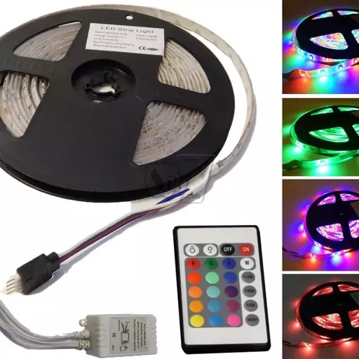 پک کامل ریسه ال ای دی نواری آر جی بی 5 متری LED RGB  و کنترلی  