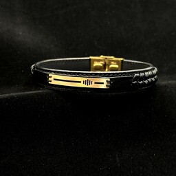 دستبند چرم طلا 18 عیار مردانه کد 2014