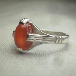 انگشتر چهار چنگ نقره 925 با عقیق خراسانی پرتقالی  بسیار خوشرنگ و زیبا