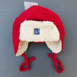 کلاه بچه گانه نوزاد روگوشی کبریتی گرم داخل کُرک و خزدار خلبانی قرمز 