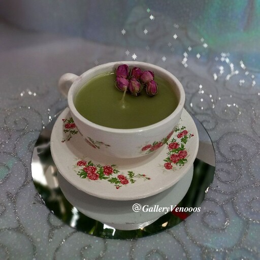 شمع دست ساز مدل خوراکی طرح  فنجان چای سبز  