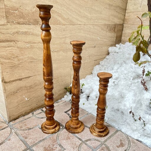 شمعدان چوبی کنار سالنی دو عددی 85 و 65سانت چوب روسی