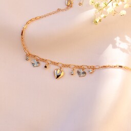 دستبند ژوپینگ طلایی، آویزدار قلب، زنانه