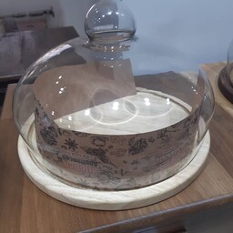 کیک خوری ظرف کاپ کیک شیرینی خوری کف چوبی درب شیشه ای