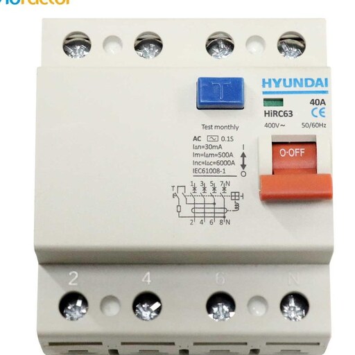 کلید محافظ جان 25 آمپر 3 فاز هیوندای HYUNDAI HiRC-63-4P-25A - 30ma