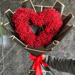 دسته گل قلبی قرمز  ژیپسوفیلا مدل توخالی سایز متوسط 