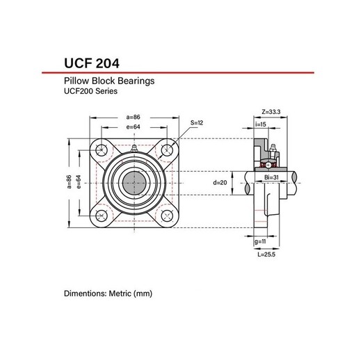 یاتاقان صنعتی UCF204 برند MTD ، قطر شفت 20 میلیمتر