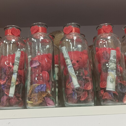 باکس شیشه ای اسموتی محتوای داخل خرس و دلار هدیه ای زیبا برای ولنتاین و تولد 