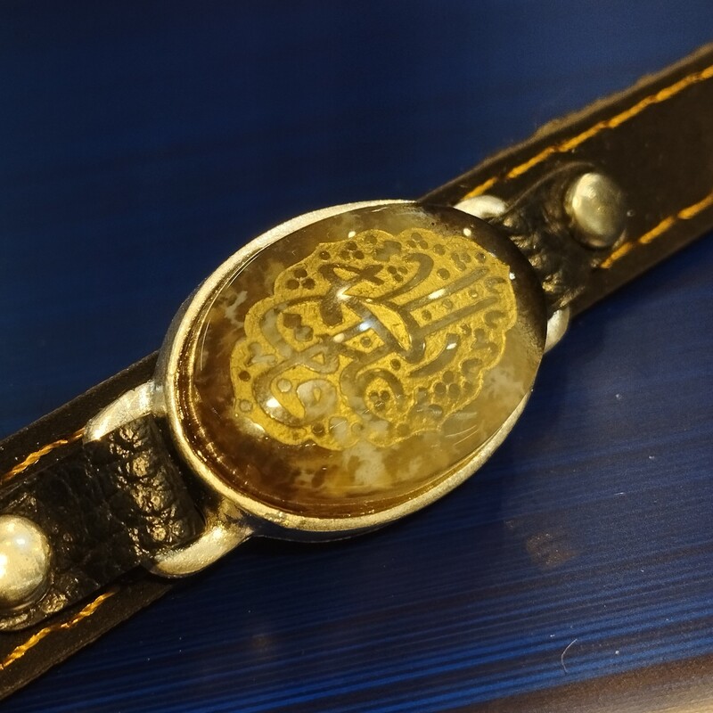 دستبند پسرانه و دخترانه سنگ عقیق خراسان حکاکی شده عقیق خطی دستبند عقیق خطی مدل یا فاطمه و یا علی