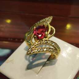 انگشتر طلا روس زنانه سنگ یاقوت سرخ صنعتی  رنگ ثابت قابل سایز شدن کد 11