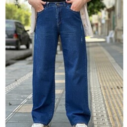 شلوار زنانه نیم بگ لی آبی تیره  مجلسی جدید با قیمت مناسب جین زنانه رنگ ثابت بدون آبرفت  دارای سایزبندی تنخور عالی  