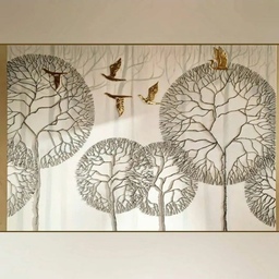 تابلو دکوراتیو مدرن طرح درخت و پرنده با تکسچر و ورق طلا همراه با قاب ابعاد 100در70