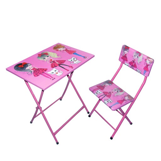 میز تحریر با صندلی میزیمو طرح دختر چکمه پوش  (مدل پایه رنگی)کد 251