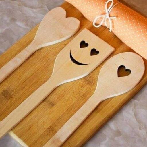 کفگیر  چوبی سه تایی طرح لبخند