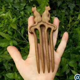 پین مو چوبی نفیس طرح گربه با چوب گردو دستساز