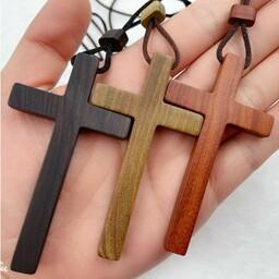 گردنبند چوبی صلیب با سه نوع چوب خوش رنگ