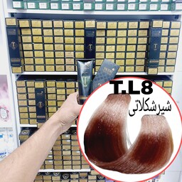 رنگ مو برندتاکوری شیر شکلاتی(T.L8) حجم125میل حاوی کراتین و آرگان و شی باتر 