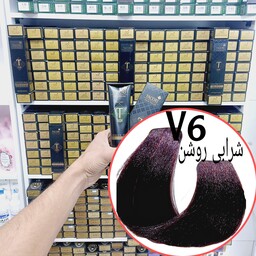 رنگ مو برندتاکوری شرابی روشن(v6) حجم125میل حاوی کراتین و آرگان و شی باتر 