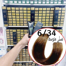 رنگ مو برندتاکوری عسلی متوسط(6.34) حجم125میل حاوی کراتین و آرگان و شی باتر 