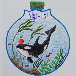 نقاشی طرح نهنگ برای سال نو ،طرح روی جلد دفتر،روی کارت تبریک،قاب 