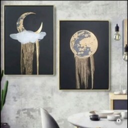 تابلو نقاشی ماه و زمین ورق طلا و اکرلیک