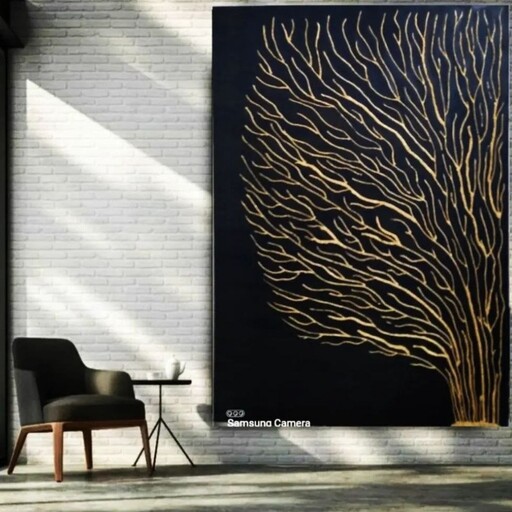 تابلو نقاشی برجسته مدرن و شیک درخت طلایی