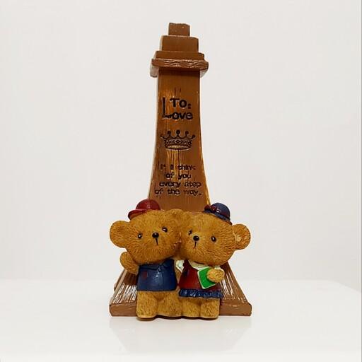 مجسمه و قلک طرح خرس و برج ایفل جنس سرامیک دارای دو رنگ قهوه ای تیره و روشن