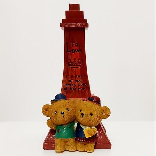 مجسمه و قلک طرح خرس و برج ایفل جنس سرامیک دارای دو رنگ قهوه ای تیره و روشن