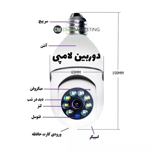 دوربین لامپی چرخشی 360 درجه  با قابلیت چرخش لنز و ذخیره تصاویر بر روی رم 