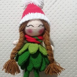 عروسک دختر کریسمس، قد 30 سانت کلاه و کفش قابل تعویض است 