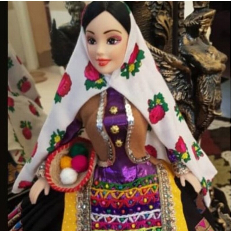 عروسک سنتی زن با لباس ابیانه کاشان اصفهان، سایز 30 سانت ، 
