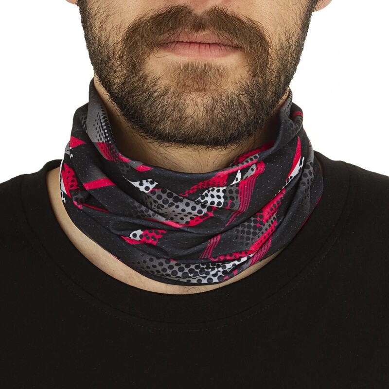 دستمال سر و گردن کوهنوردی اسکارف تابستانی طرحدار سوزنی HEADGEAR مدل PROFIT-BRS ( مشکی - قرمز )