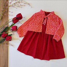 کت سارافون دخترانه مخمل کبریتی رنگ قرمز مناسب 2 تا 9سال 