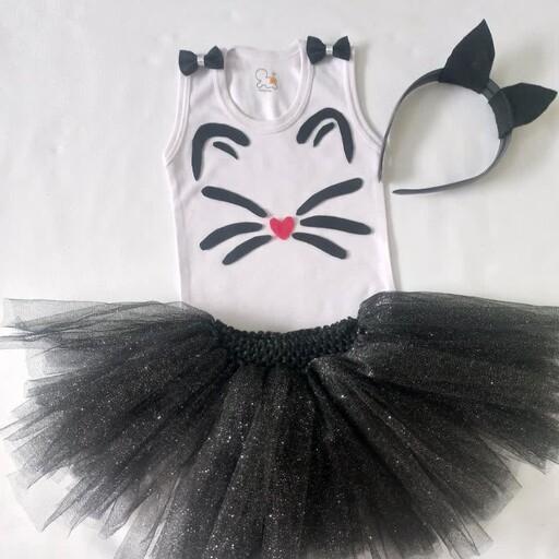 لباس مجلسی محرمی  دخترانه طرح گربه پرنسسی زیبا با ارسال رایگان 