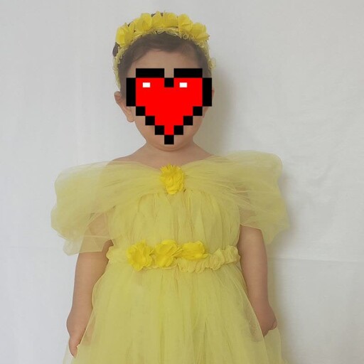 لباس پرنسسی زرد بلا مناسب تا سه سال بسیار زیبا به همراه تل 