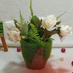 گل رز مصنوعی با گلدان دکوراتیو ،طرح ایکیا 