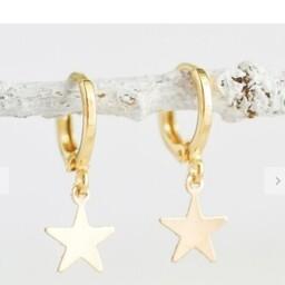 گوشواره  گرد با آویز ستاره طلایی استیل  و رنگ ثابت