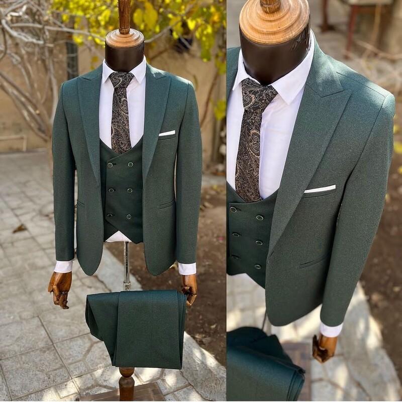 کت و شلوار مردانه اسپرت با جلیقه رنگ سبز تیره سایز 46 تا 54 اندامی  ارسال رایگان کراوات رایگان