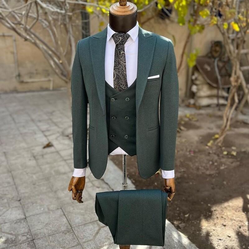 کت و شلوار مردانه اسپرت با جلیقه رنگ سبز تیره سایز 46 تا 54 اندامی  ارسال رایگان کراوات رایگان