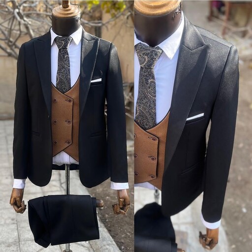 کت و شلوار مردانه اسپرت با جلیقه (دو رو) رنگ مشکی سایز 46 تا 54 اندامی  ارسال رایگان کراوات رایگان
