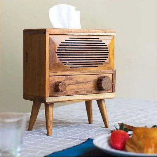 جا دستمال کاغذی چوبی طرح رادیوی قدیمی در سایزو طرح و رنگ های مختلف